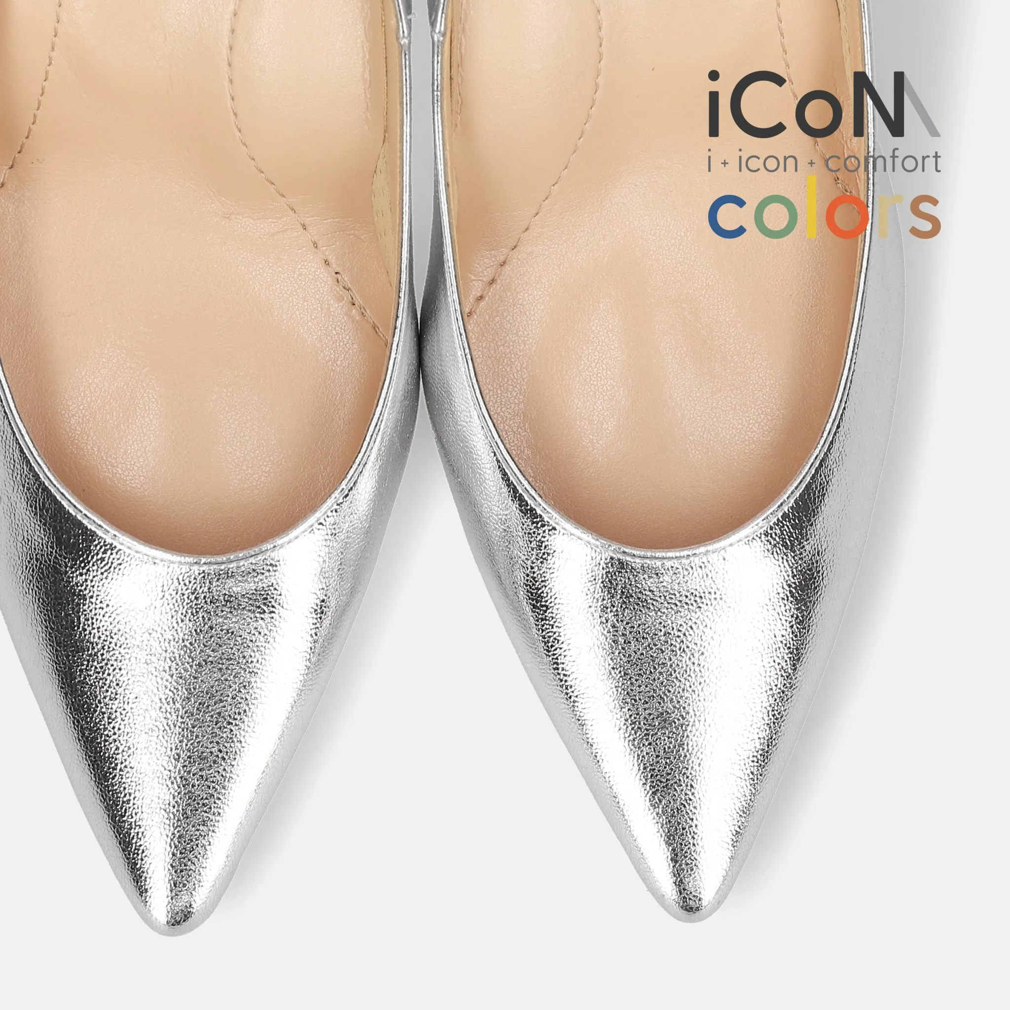 10% OFF: 2024SS: iCoN COLORS: Pointed Toe Smooth Pumps (C76533) Silver
