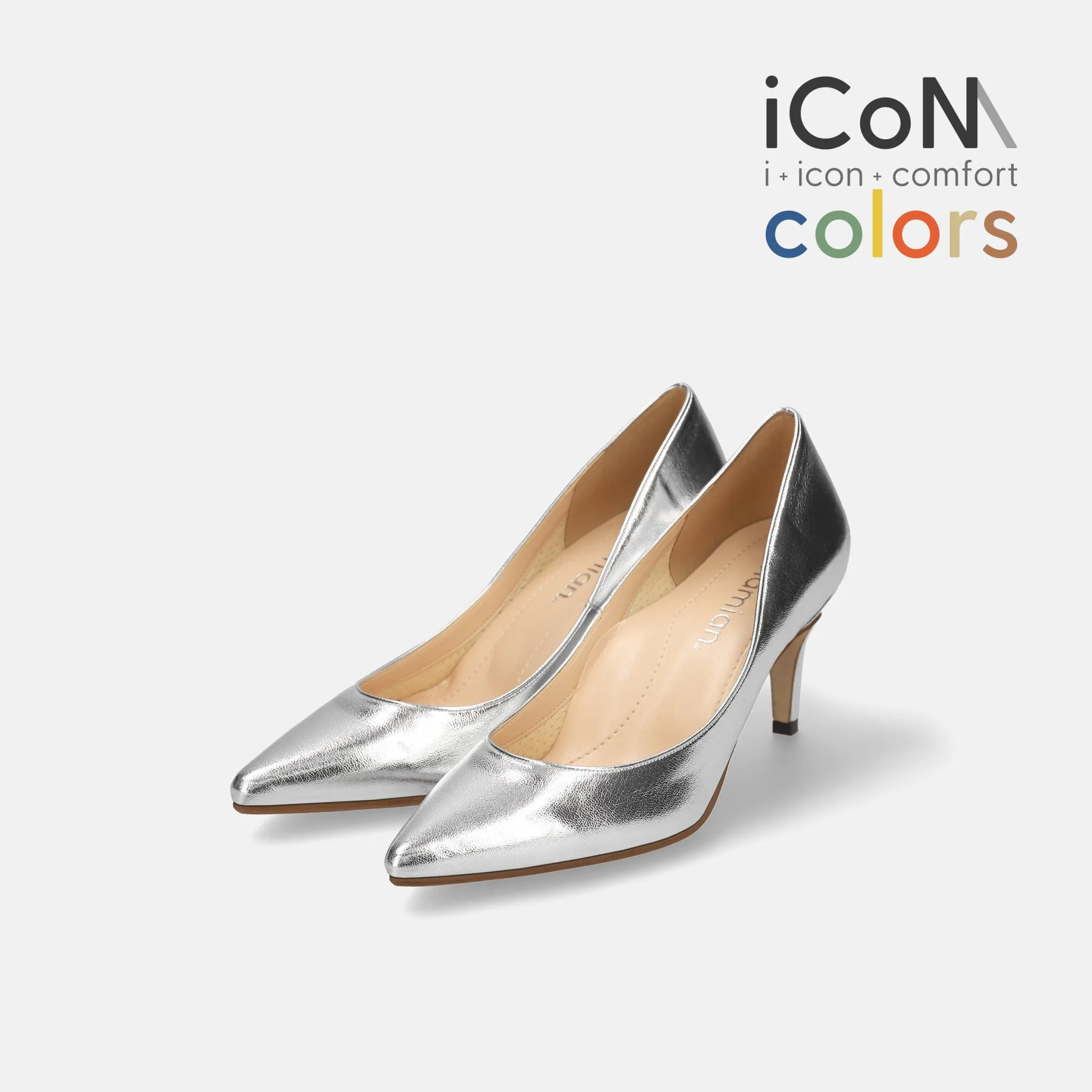 10% OFF: 2024SS: iCoN COLORS: Pointed Toe Smooth Pumps (C76533) Silver