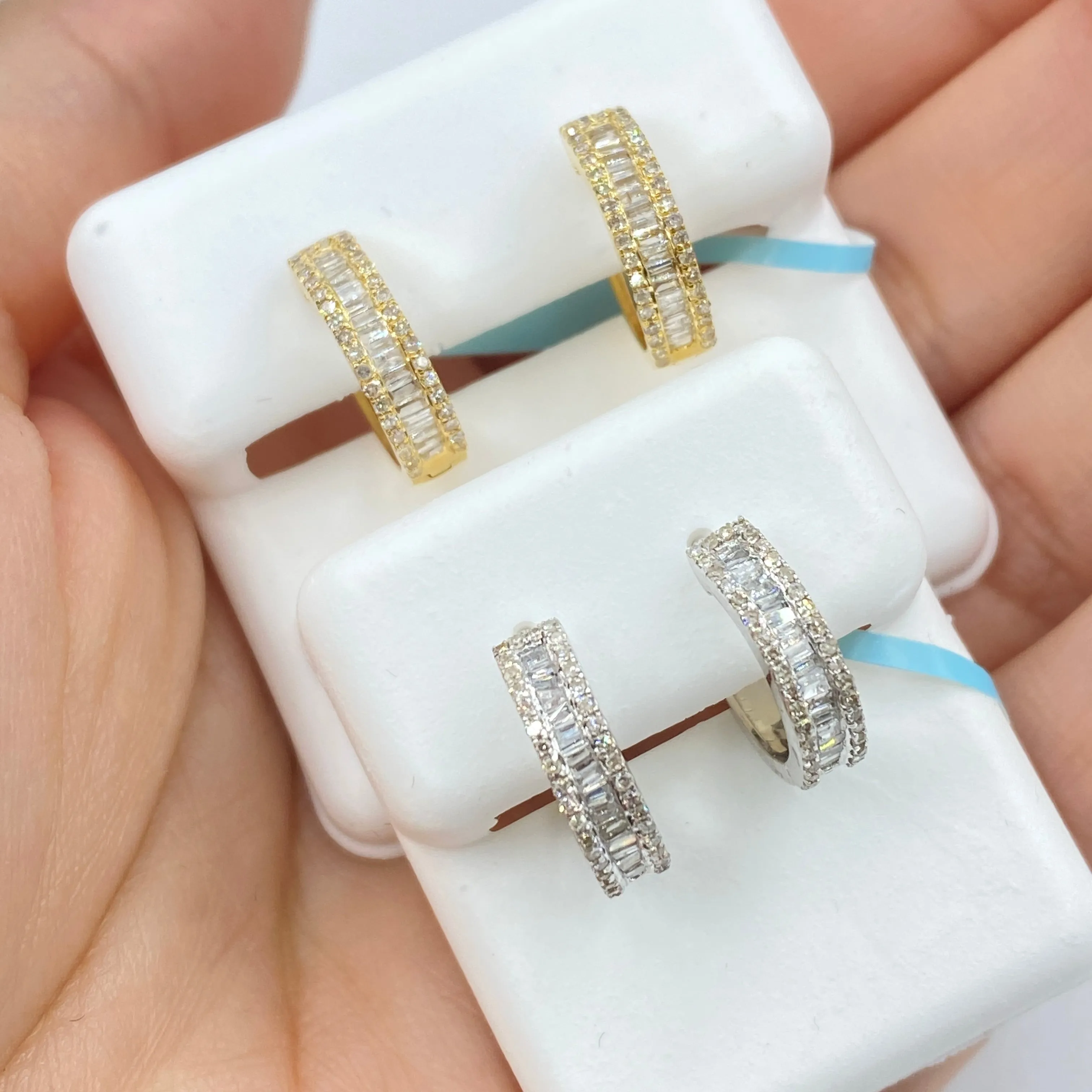 14K Bold Diamond Baguette Hoop Earrings