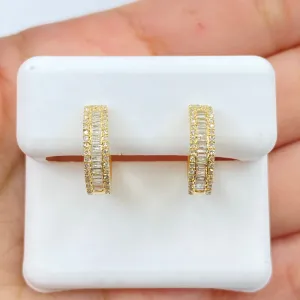 14K Bold Diamond Baguette Hoop Earrings