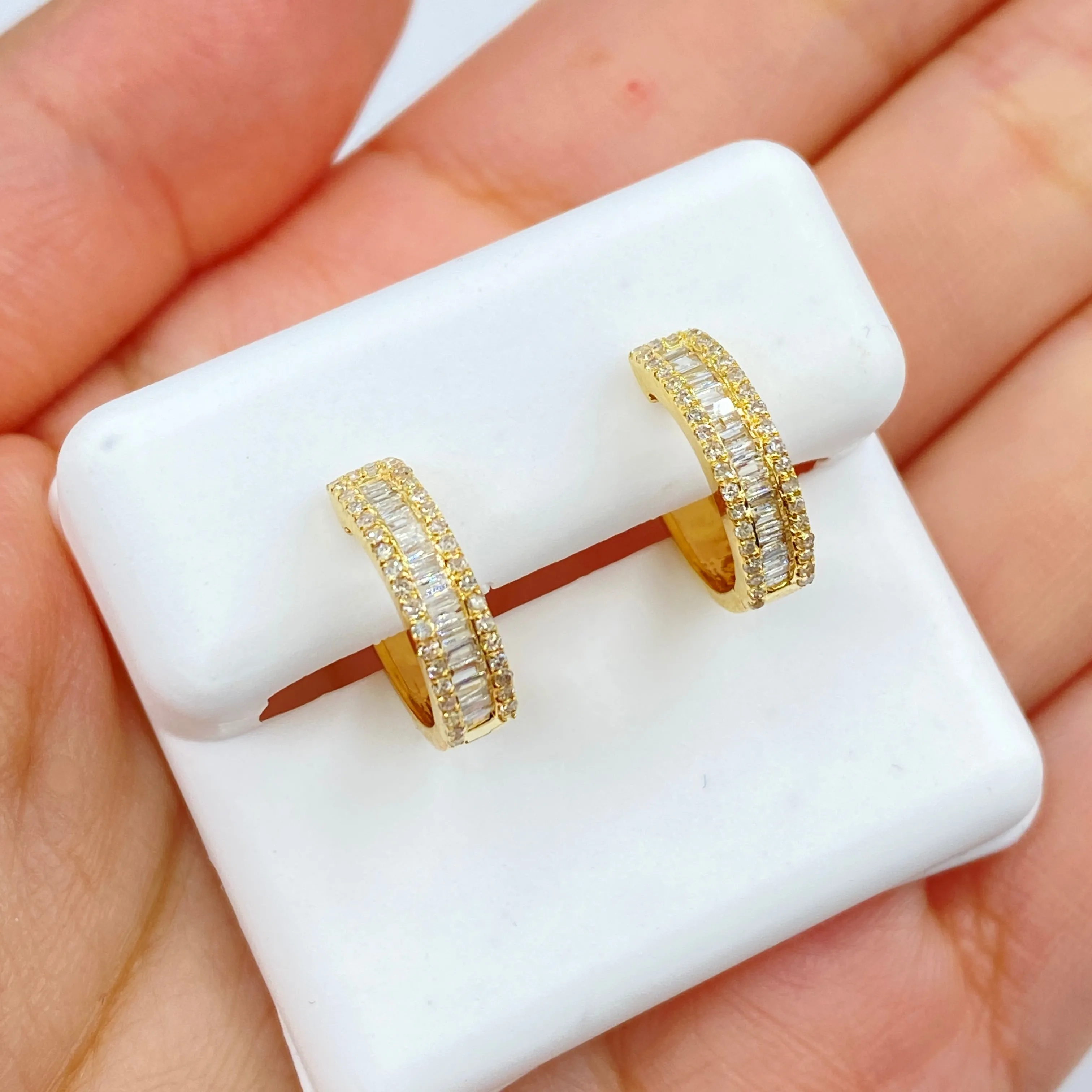 14K Bold Diamond Baguette Hoop Earrings