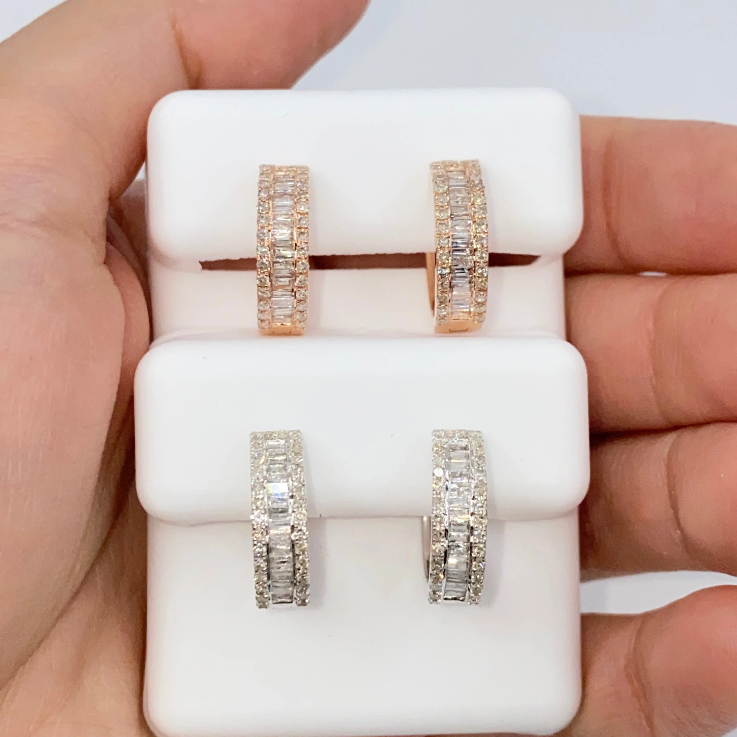 14K Bold Diamond Baguette Hoop Earrings