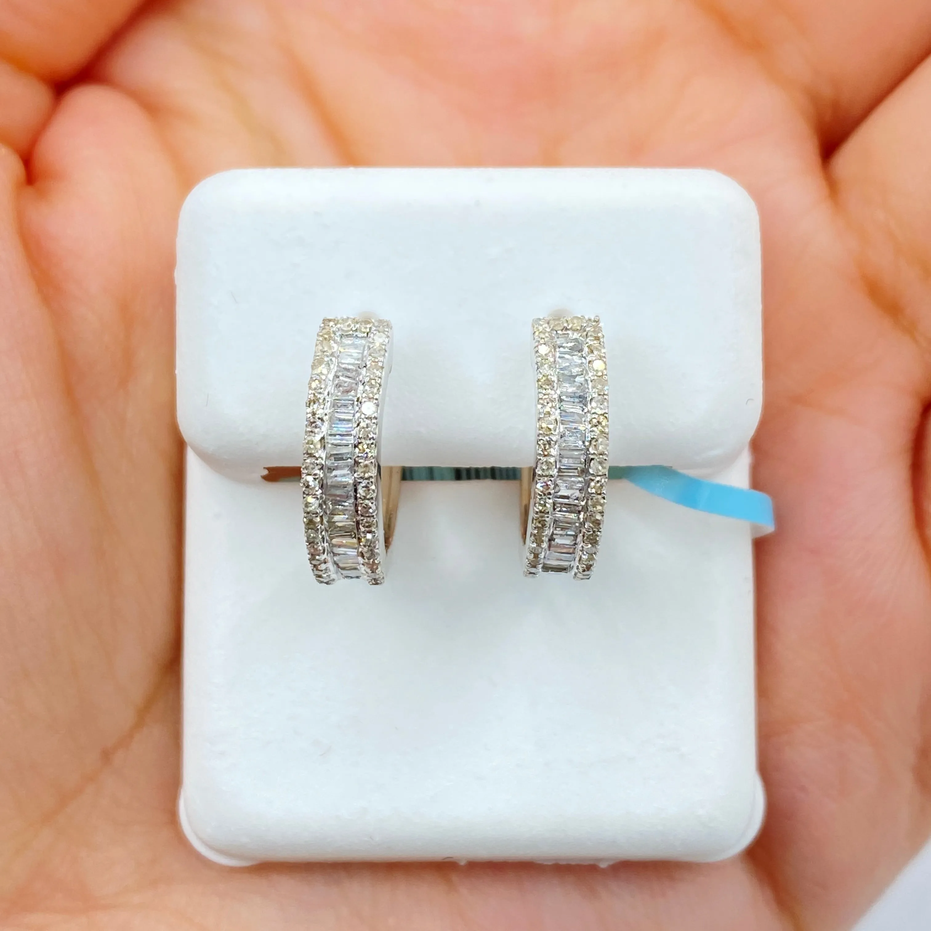 14K Bold Diamond Baguette Hoop Earrings