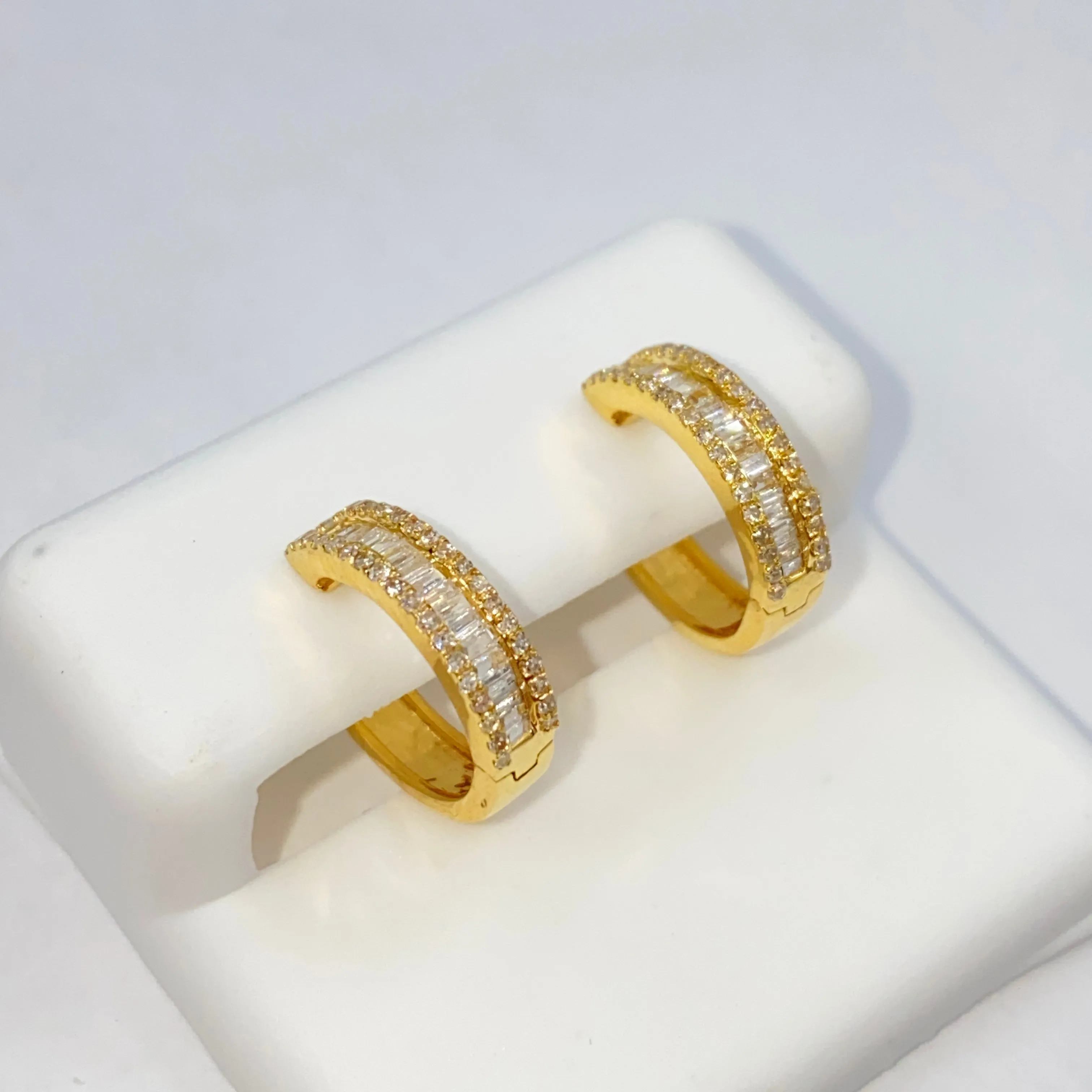 14K Bold Diamond Baguette Hoop Earrings