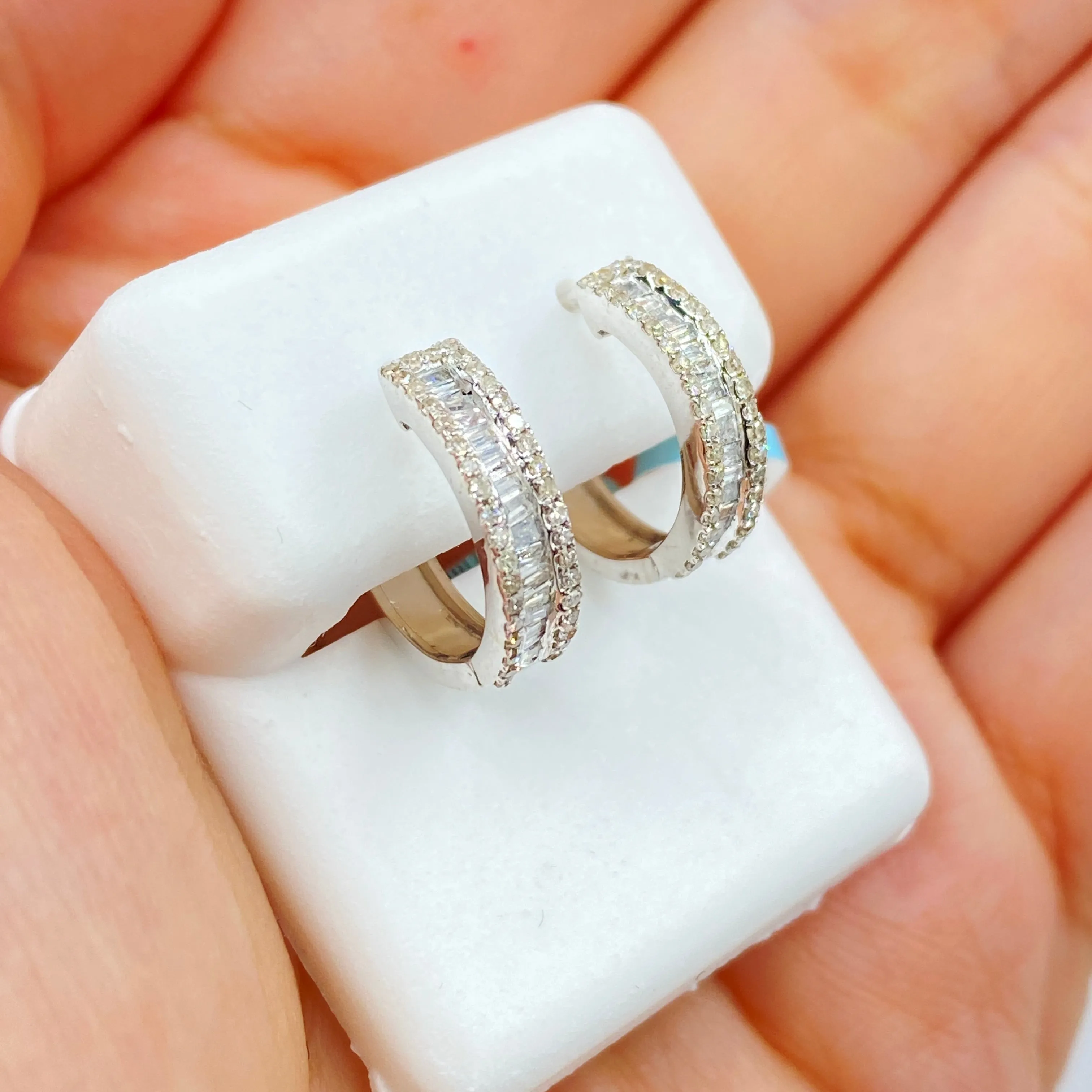 14K Bold Diamond Baguette Hoop Earrings