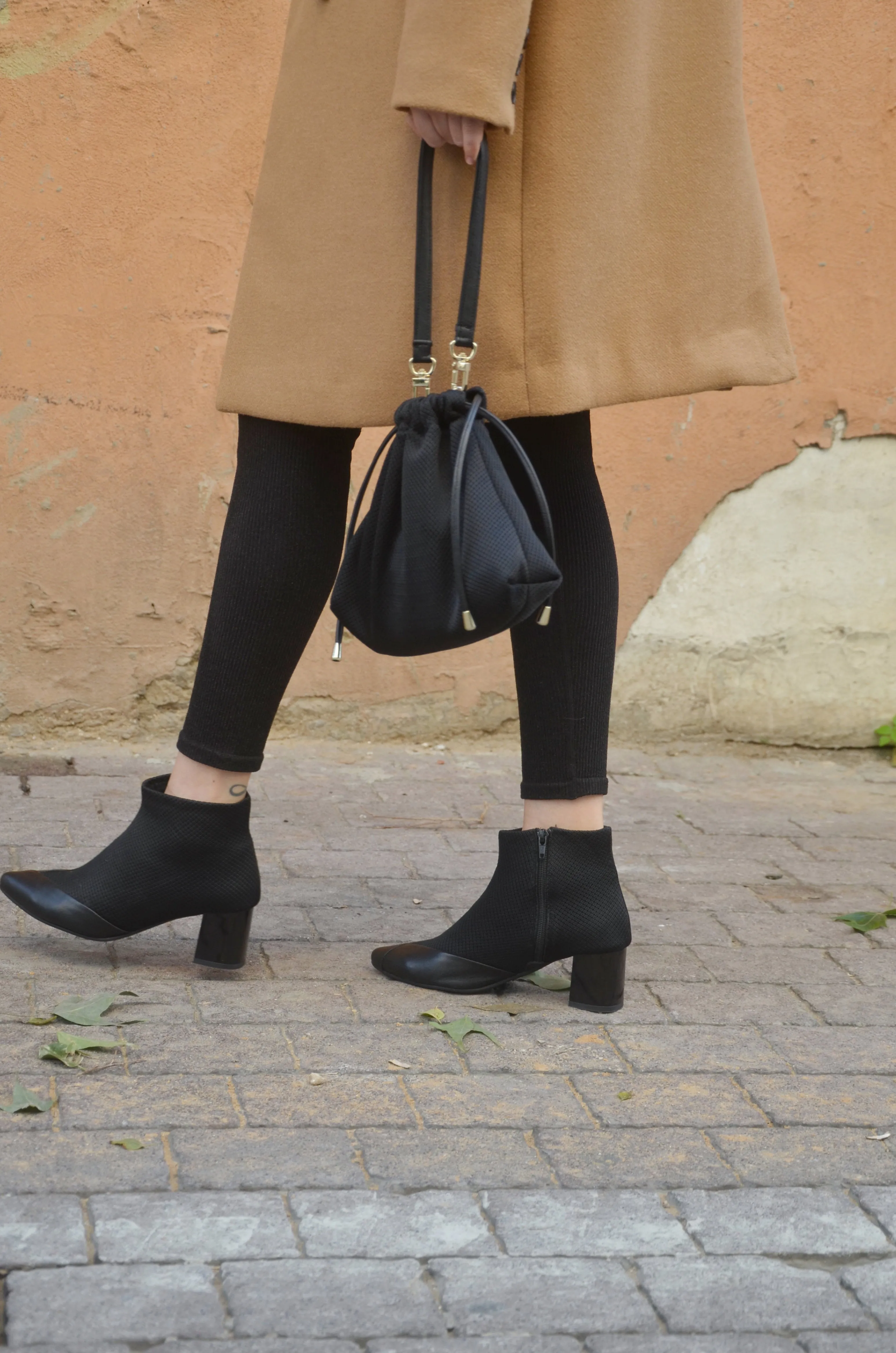 #16 SUPER BLACK MESH BOOTIES - BLOCK HEELS