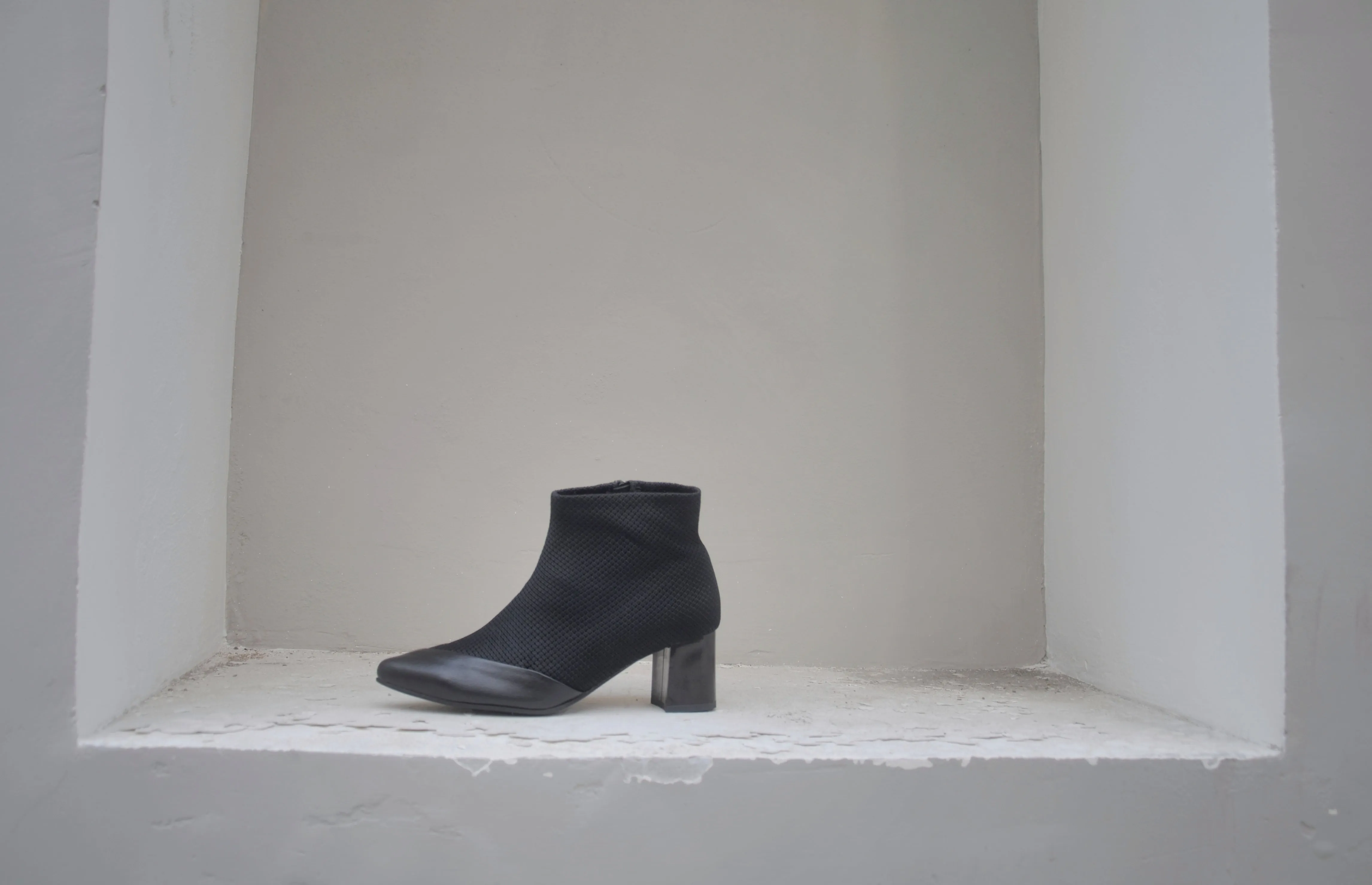#16 SUPER BLACK MESH BOOTIES - BLOCK HEELS