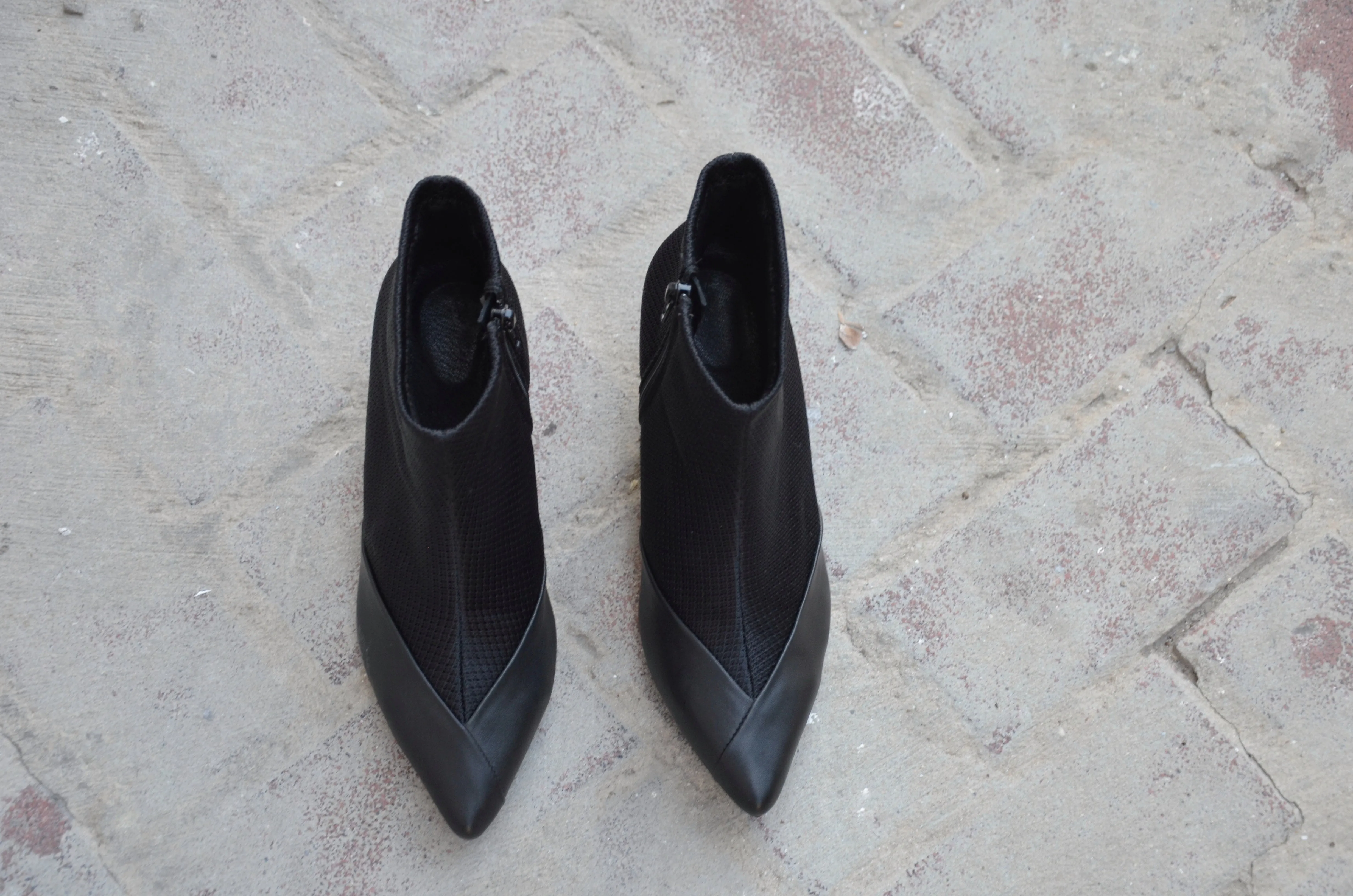#16 SUPER BLACK MESH BOOTIES - BLOCK HEELS