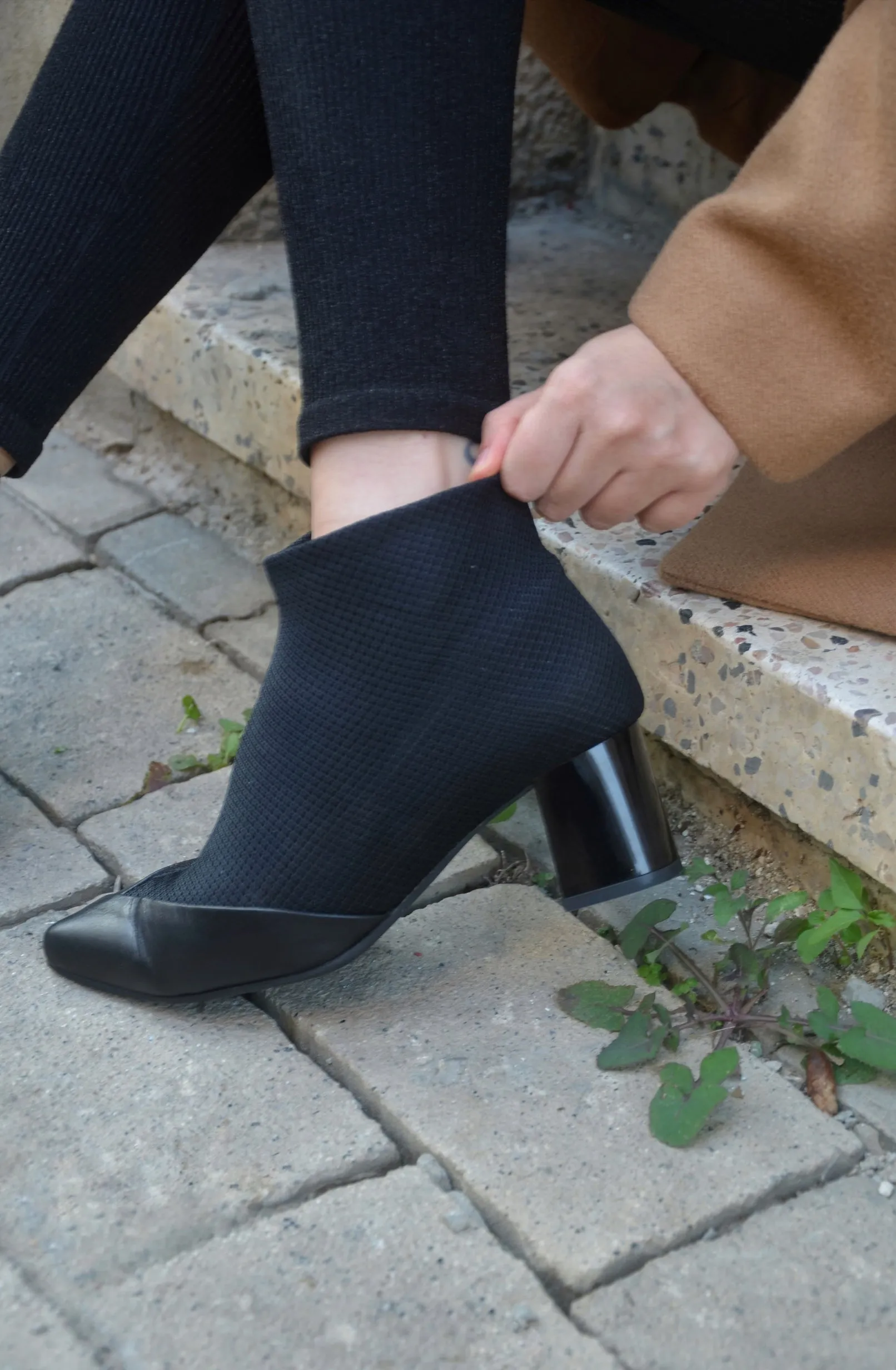 #16 SUPER BLACK MESH BOOTIES - BLOCK HEELS