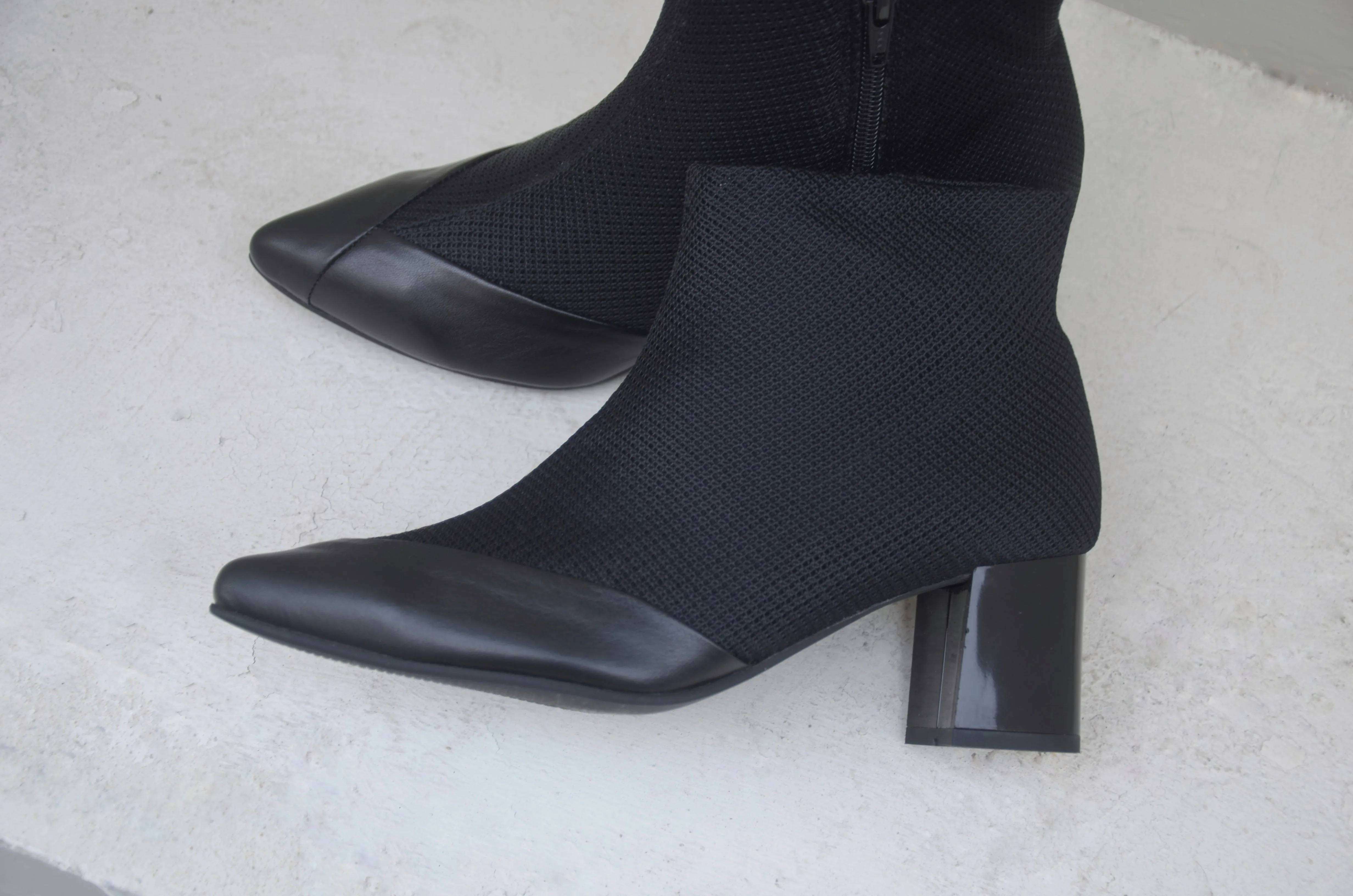 #16 SUPER BLACK MESH BOOTIES - BLOCK HEELS