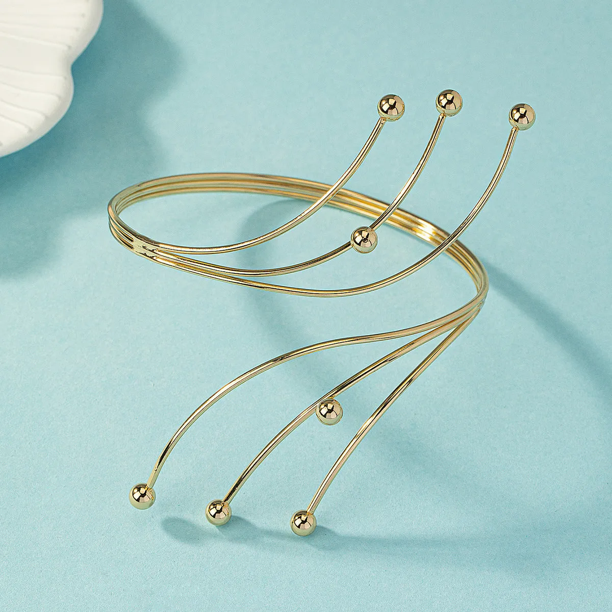 18K Gold-Plated Beaded Bypass Arm Cuff