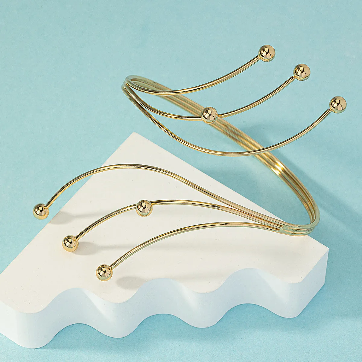 18K Gold-Plated Beaded Bypass Arm Cuff