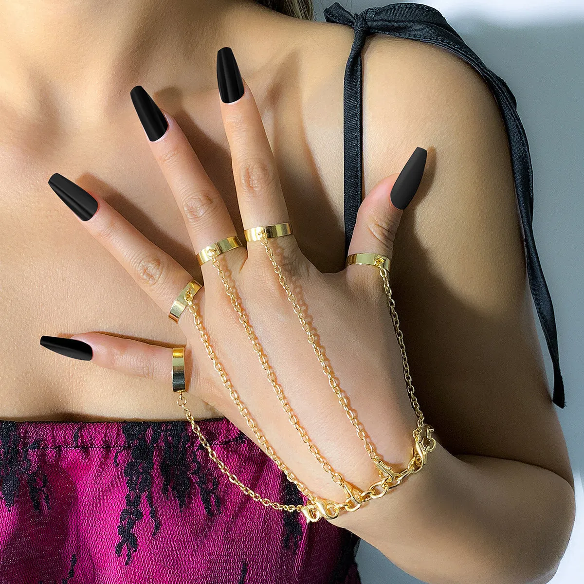 18K Gold-Plated Five-Finger Wrist-To-Ring Bracelet