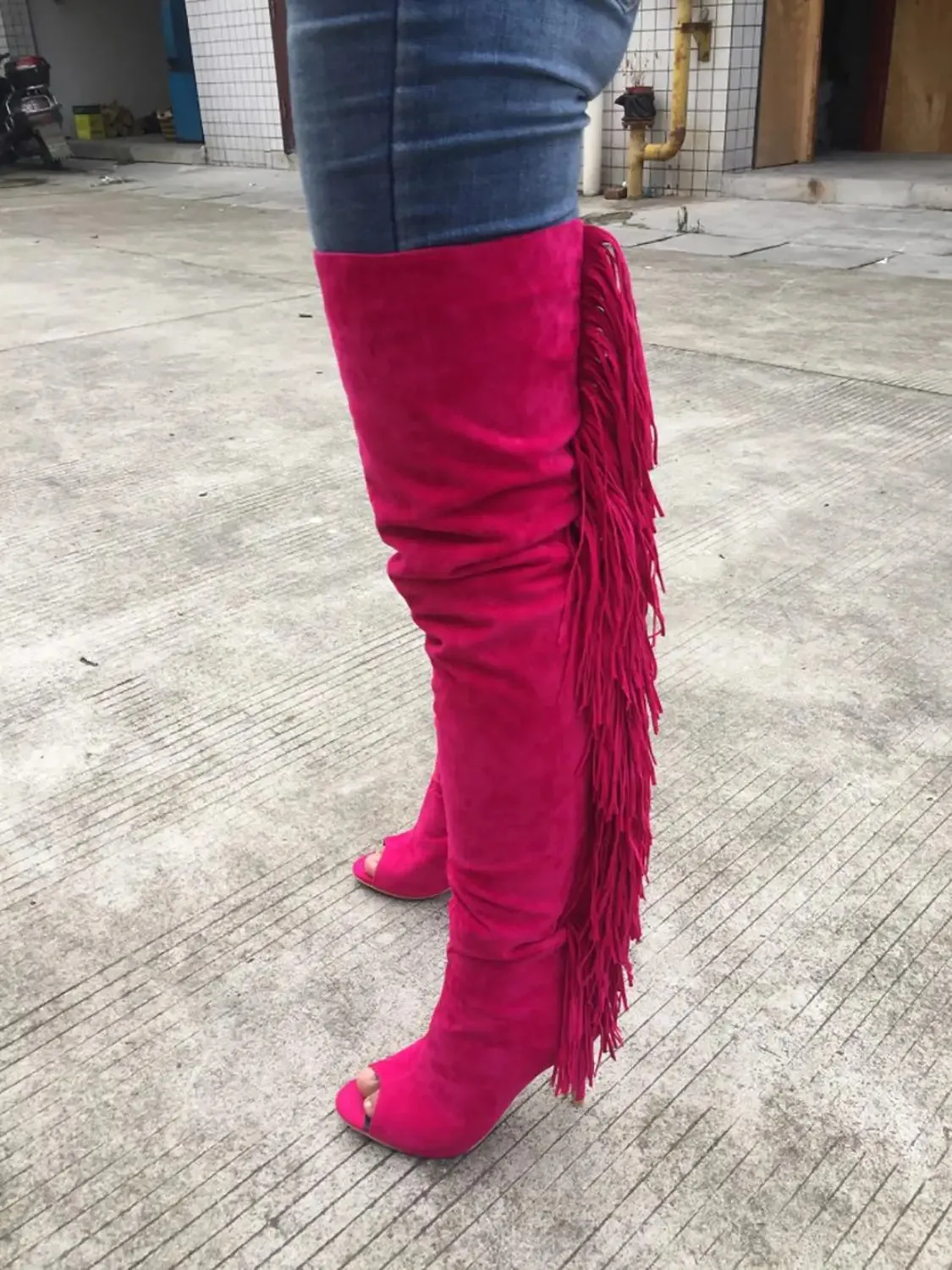 ASHIOFU Thigh High Boots Fringed Tassels