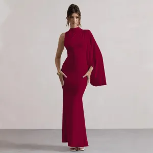 Ayla High Neck Cape Sleeve Sheath Maxi Dress
