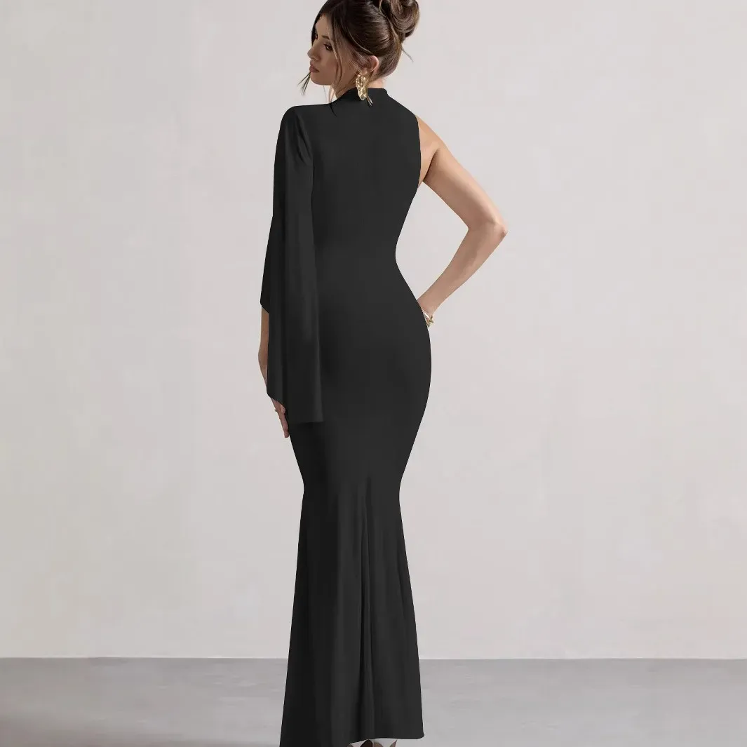 Ayla High Neck Cape Sleeve Sheath Maxi Dress