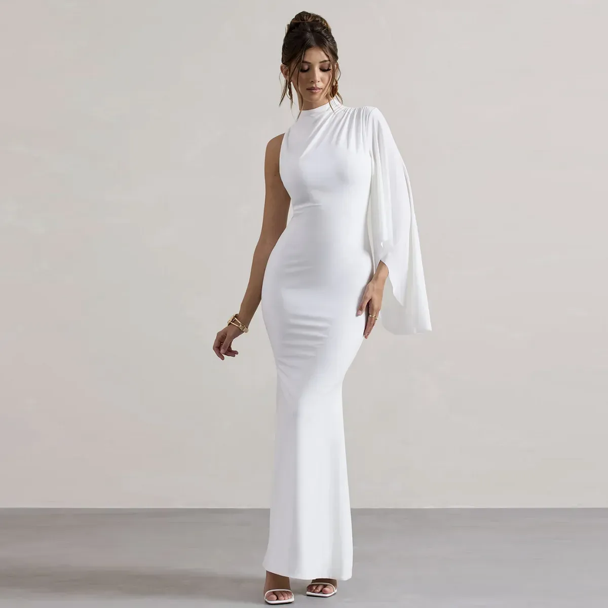 Ayla High Neck Cape Sleeve Sheath Maxi Dress
