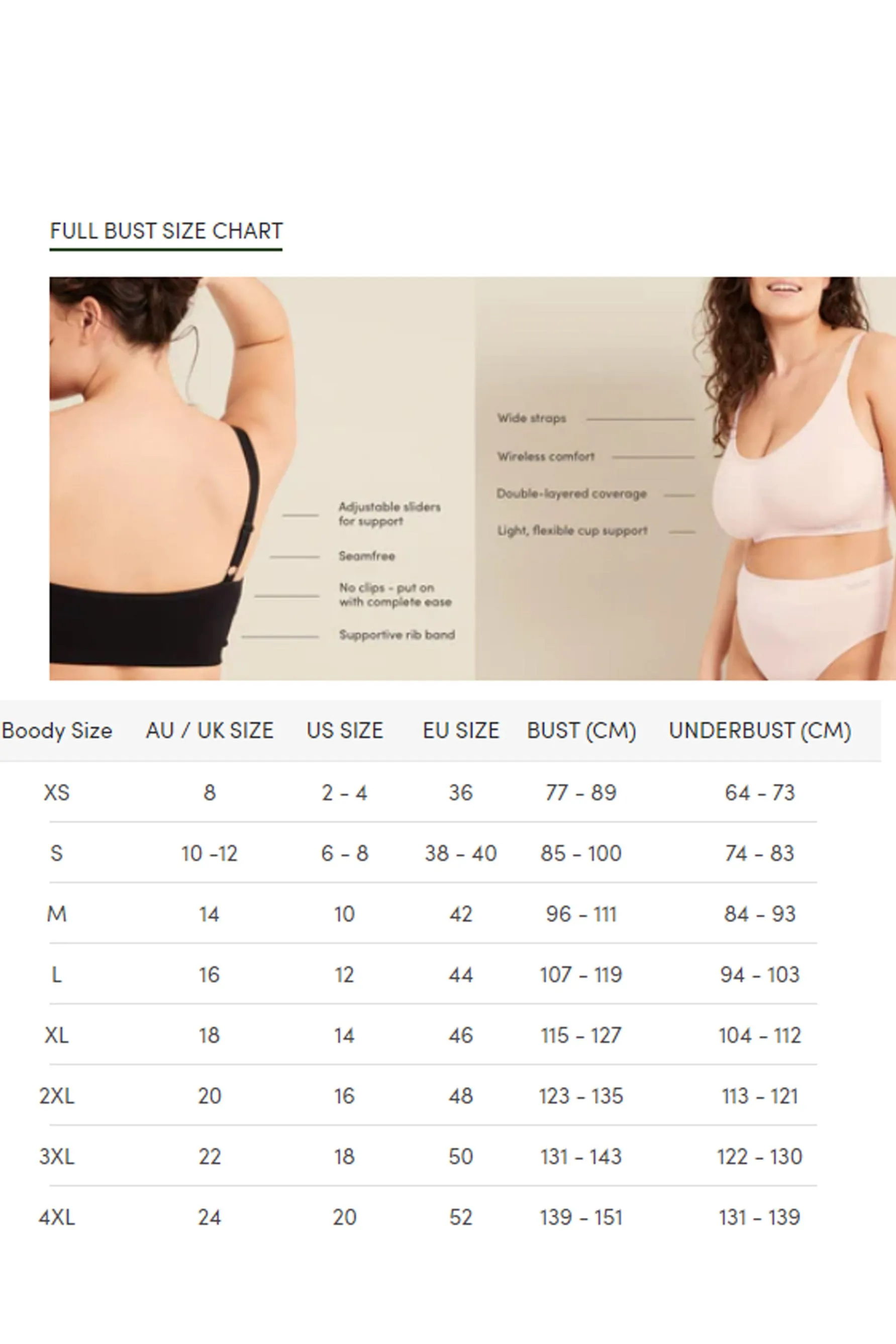 BOODY Full Bust Wireless Bra Black Large