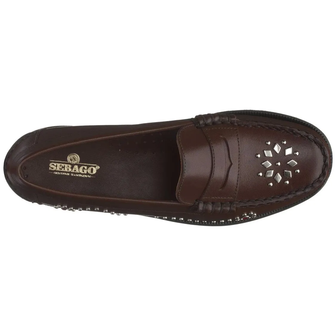 Brown Studded Moccasin With Hand-Sewn Vamp