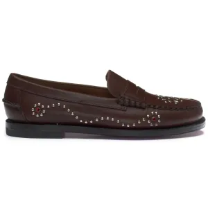 Brown Studded Moccasin With Hand-Sewn Vamp