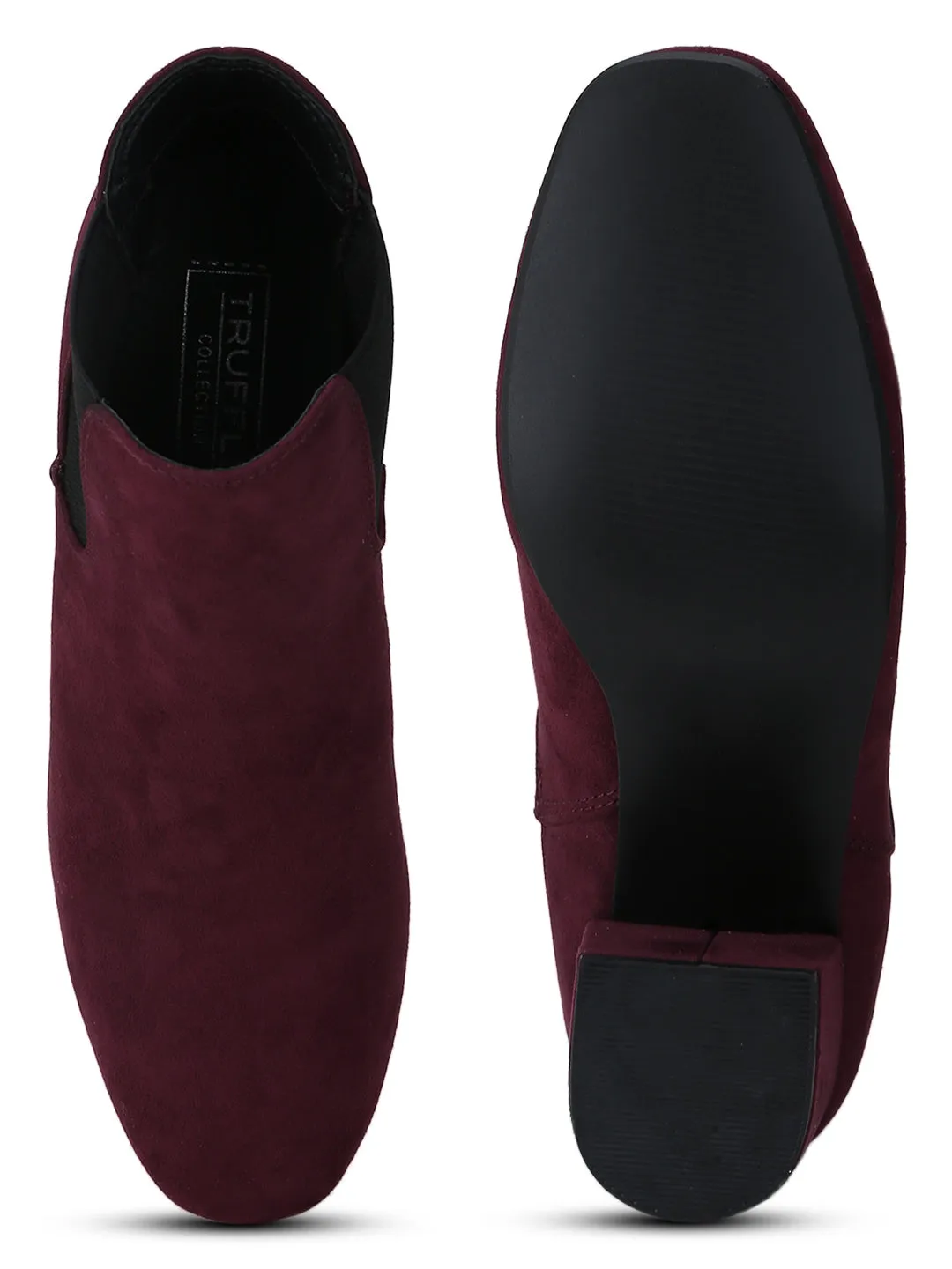Burgyndy Micro Block Heel Ankle Length Boots