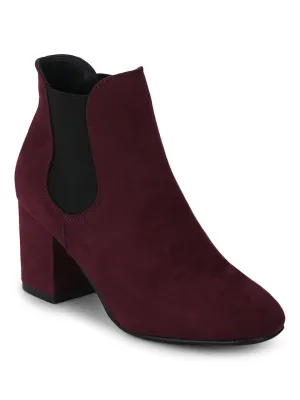 Burgyndy Micro Block Heel Ankle Length Boots