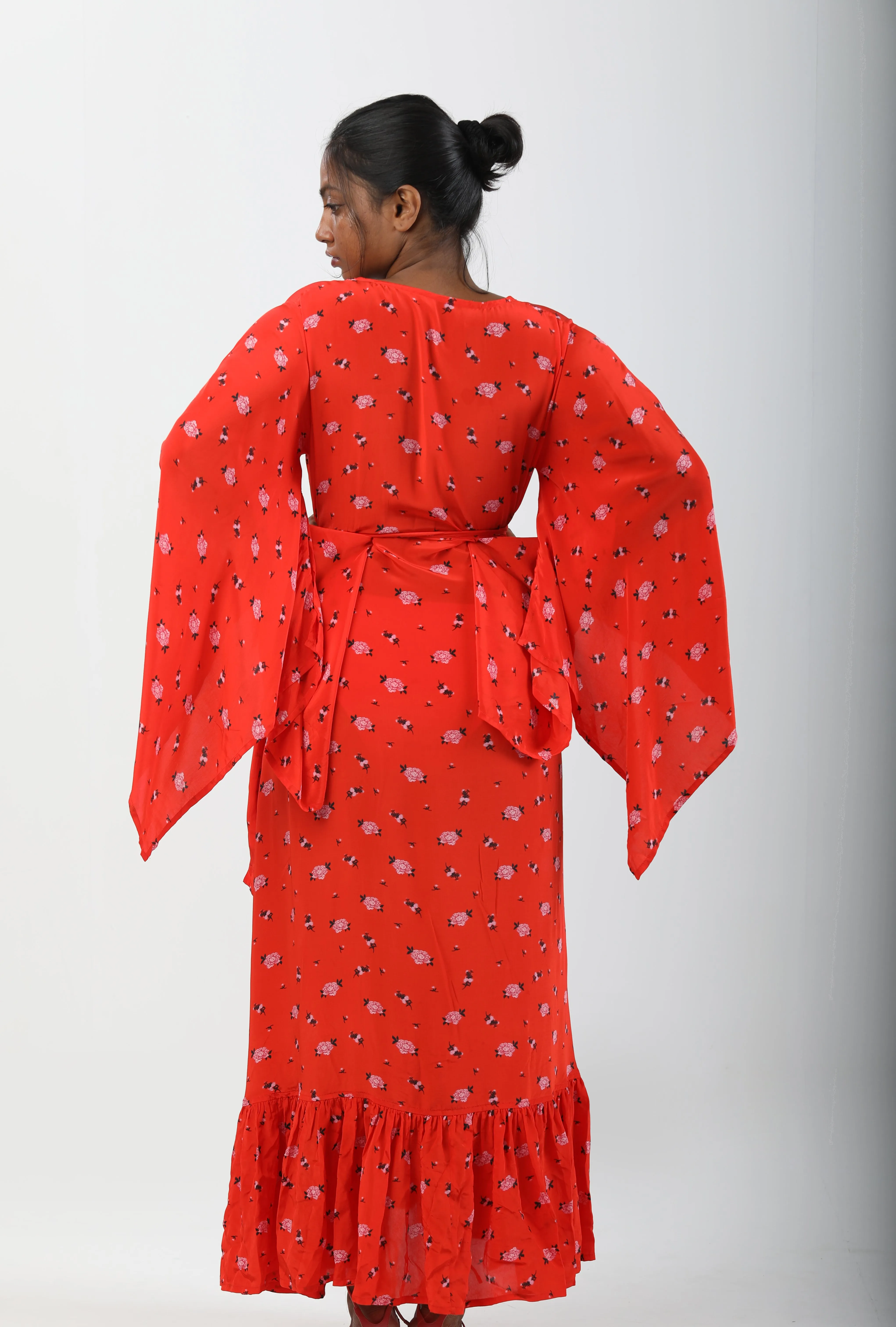 Butterfly Sleeve Wrap Around Dress - Carnations