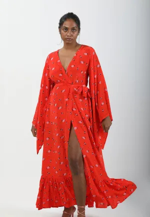 Butterfly Sleeve Wrap Around Dress - Carnations
