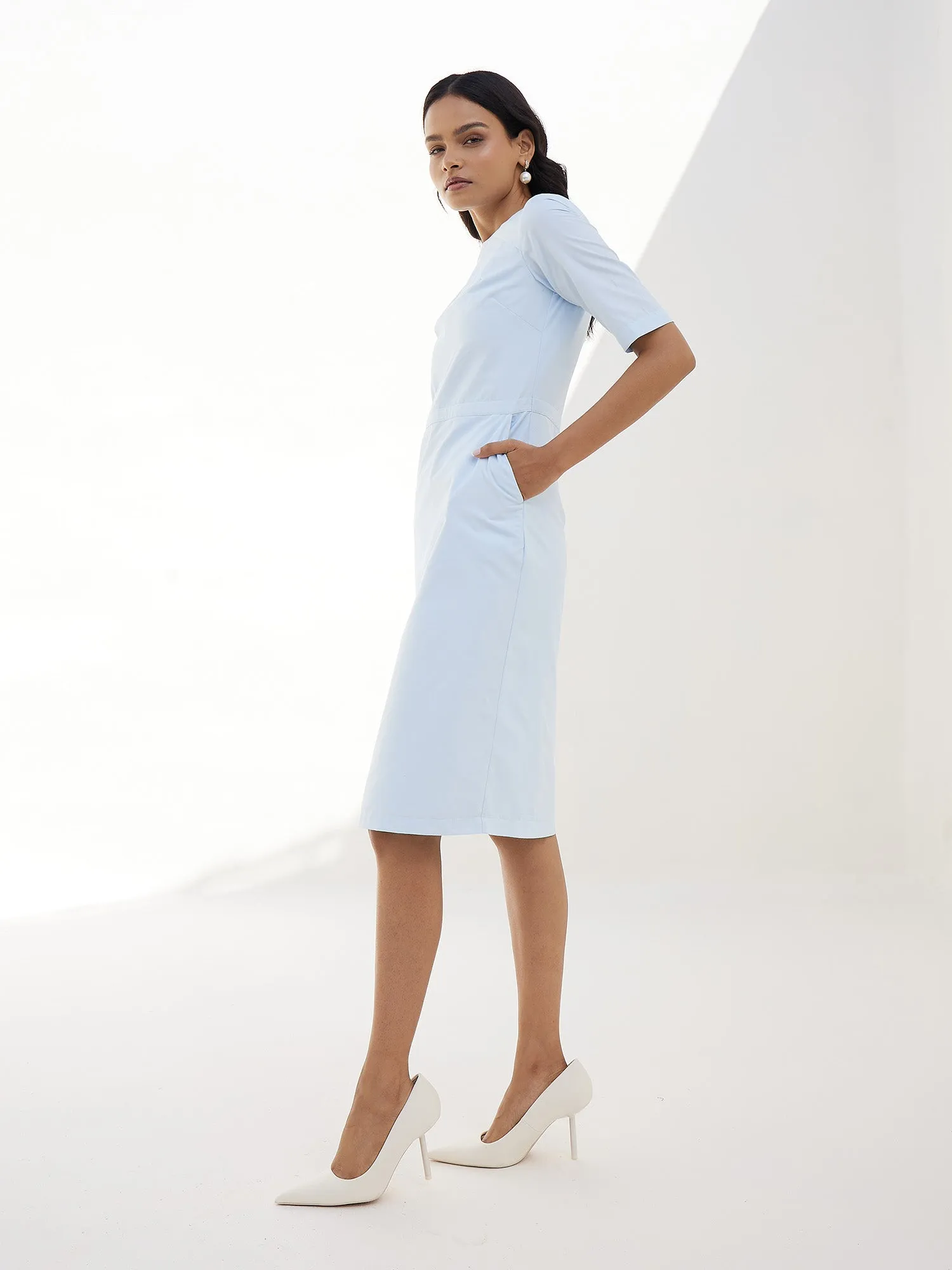 Calypso Knee Length Sheath Dress-Light Blue
