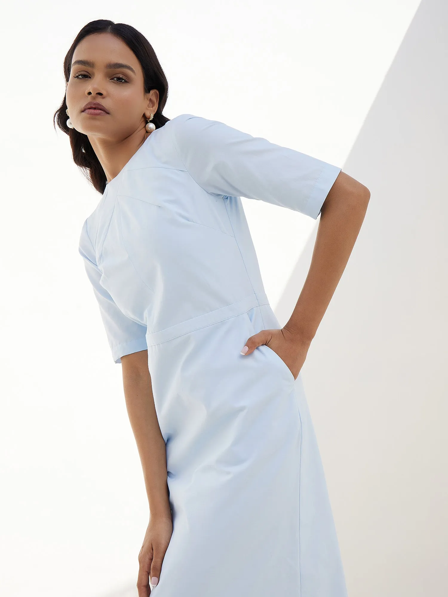 Calypso Knee Length Sheath Dress-Light Blue