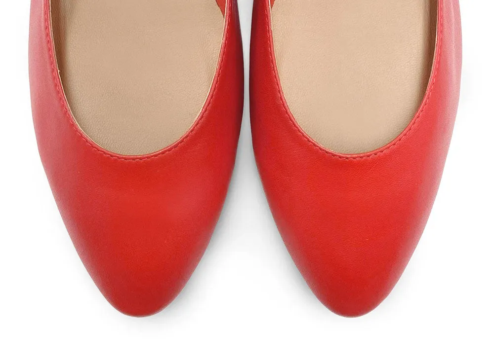 Coral Red Mary Jane Ballet Flats with Straps