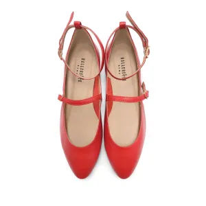 Coral Red Mary Jane Ballet Flats with Straps
