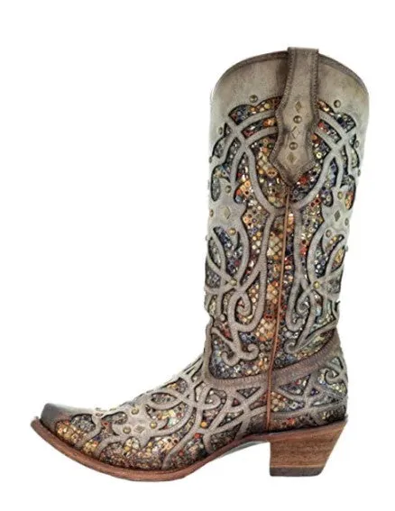Corral C3409 Taupe Glitter Inlay & Studs Cowboy Boots
