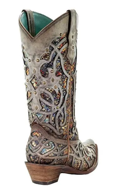 Corral C3409 Taupe Glitter Inlay & Studs Cowboy Boots