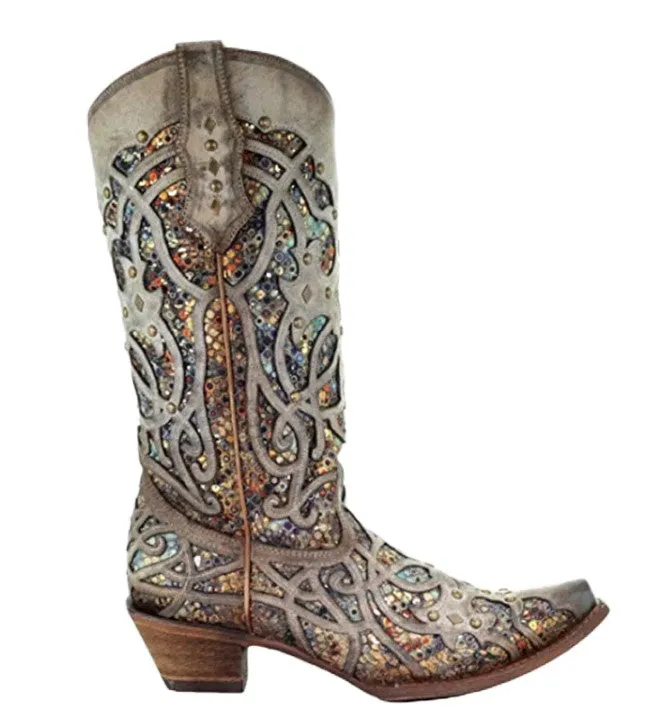 Corral C3409 Taupe Glitter Inlay & Studs Cowboy Boots