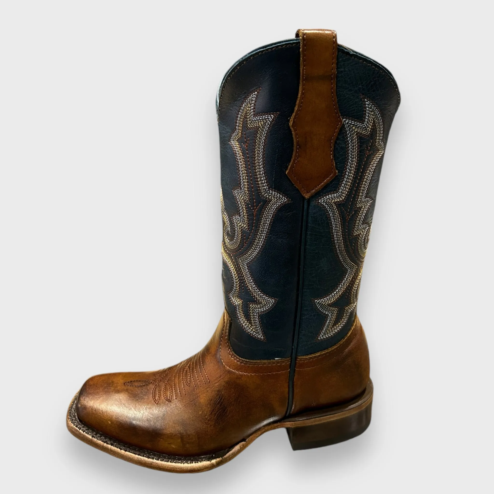 Corral Teens T0190 Teens Honey-Navy Blue Square Toe Western Boots