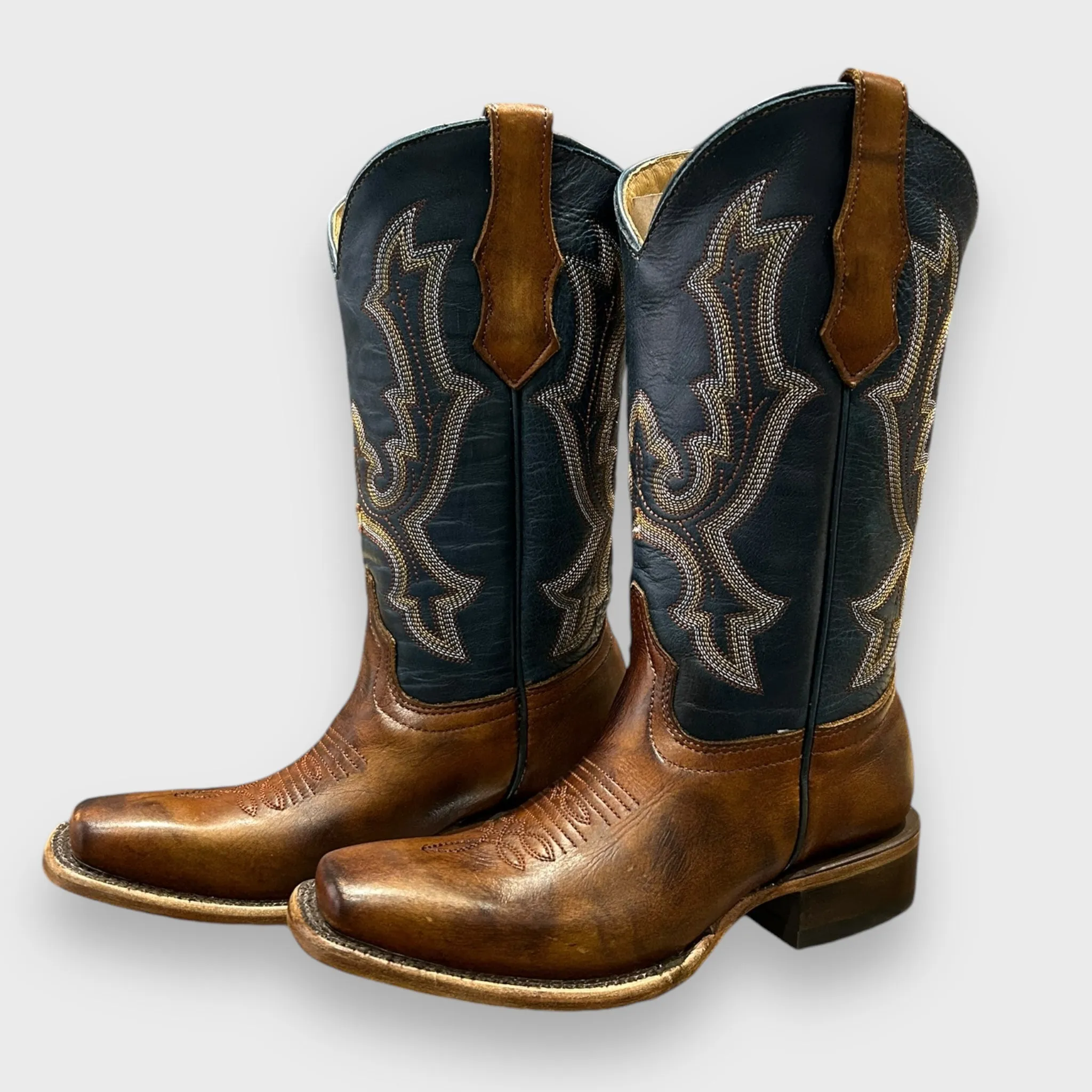 Corral Teens T0190 Teens Honey-Navy Blue Square Toe Western Boots