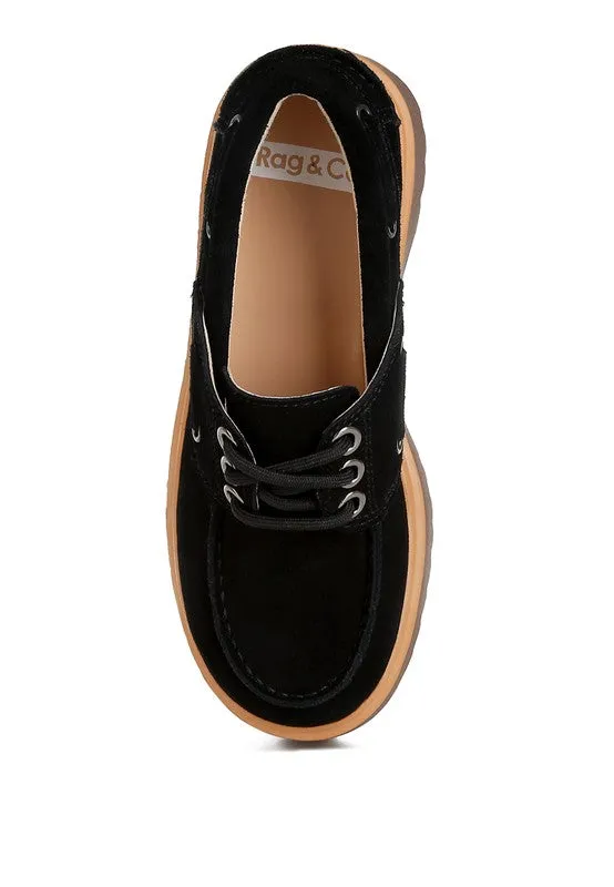 Cuckatoos Chunky Suede Oxford Loafers - Lace-Up, Lug Sole, Low Block Heel