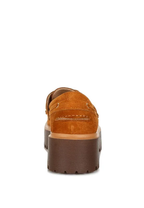 Cuckatoos Chunky Suede Oxford Loafers - Lace-Up, Lug Sole, Low Block Heel