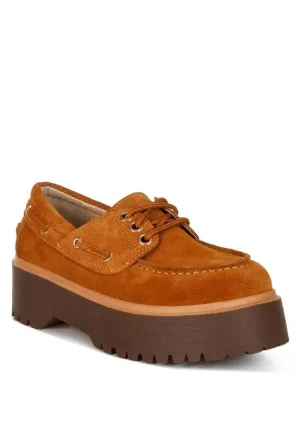 Cuckatoos Chunky Suede Oxford Loafers - Lace-Up, Lug Sole, Low Block Heel