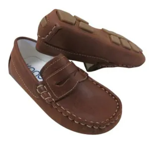 Distressed Copper Driving Moccasin Penny Loafers