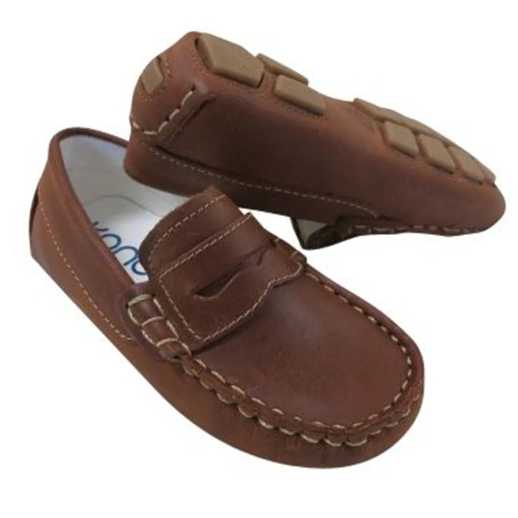 Distressed Copper Driving Moccasin Penny Loafers