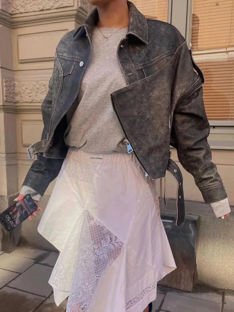 Edgy Chic Set | Leather Jacket & Asymmetrical Skirt | Street-Style Cool
