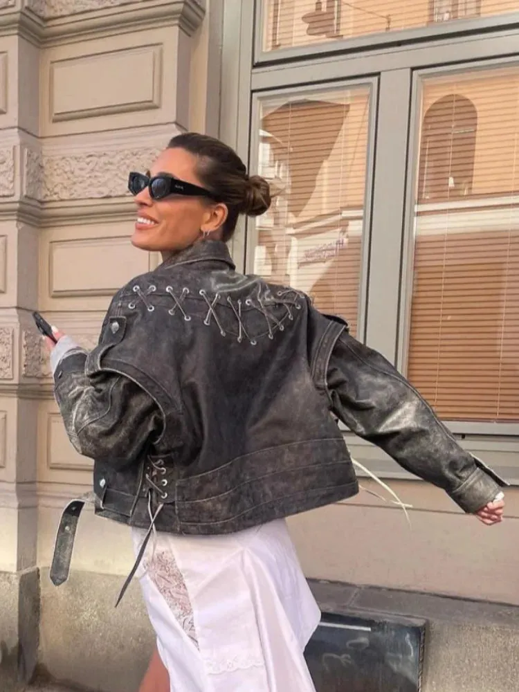 Edgy Chic Set | Leather Jacket & Asymmetrical Skirt | Street-Style Cool