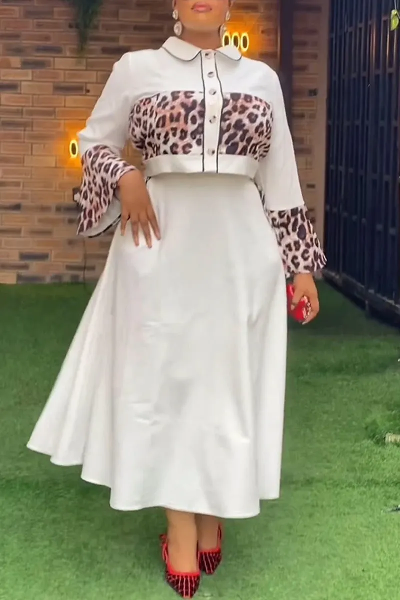 Elegant Leopard Print Patchwork Top and Flowing Long Skirt Set