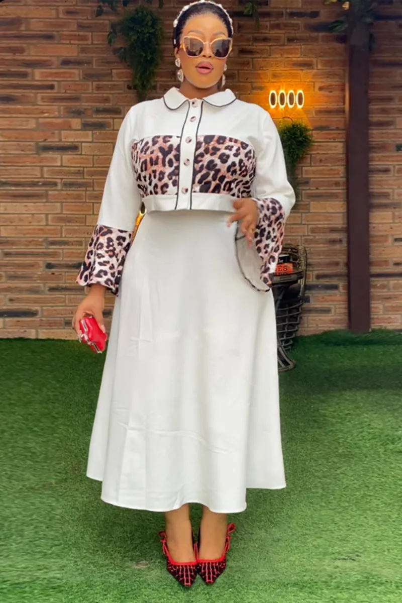 Elegant Leopard Print Patchwork Top and Flowing Long Skirt Set