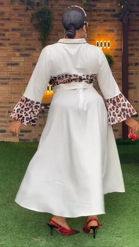 Elegant Leopard Print Patchwork Top and Flowing Long Skirt Set