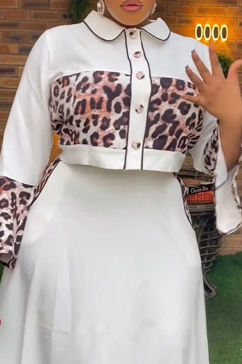Elegant Leopard Print Patchwork Top and Flowing Long Skirt Set