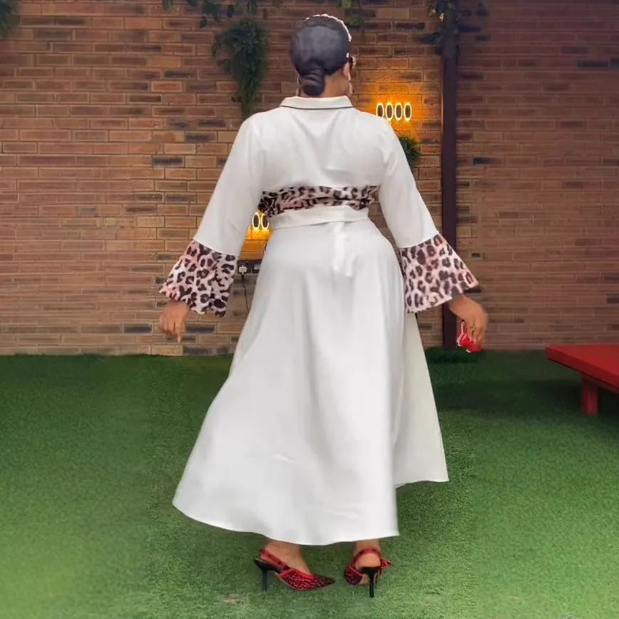 Elegant Leopard Print Patchwork Top and Flowing Long Skirt Set
