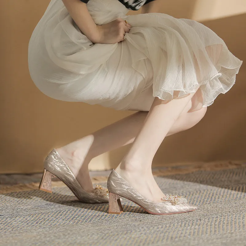 Elegant Pointed Toe Thick Heels